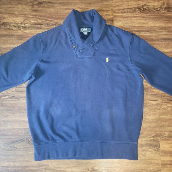 Polo Ralph Lauren Sweater Mens XL Navy Blue LS Shawl Collar Pullover FLAW - Picture 5 of 16